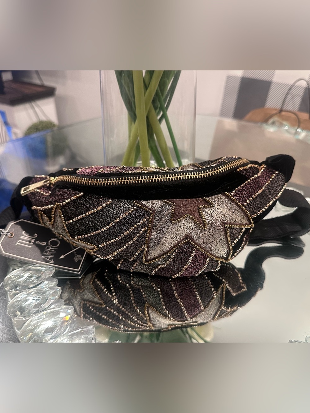 NWT Twig & Arrow Rhinestone Cowgirl Star Beaded Belt Bag Western Boho Fanny Pack